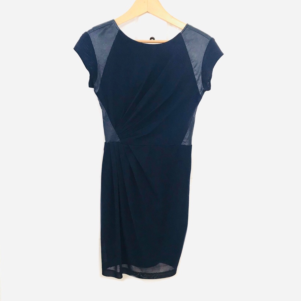 Eclipse mesh overlay faux leather bodycon dress